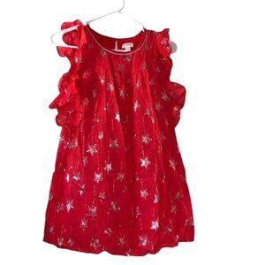 Cat & Jack Girls Red Starry Ruffle Sleeveless Dress M 7/8 Rayon & Cotton Blend